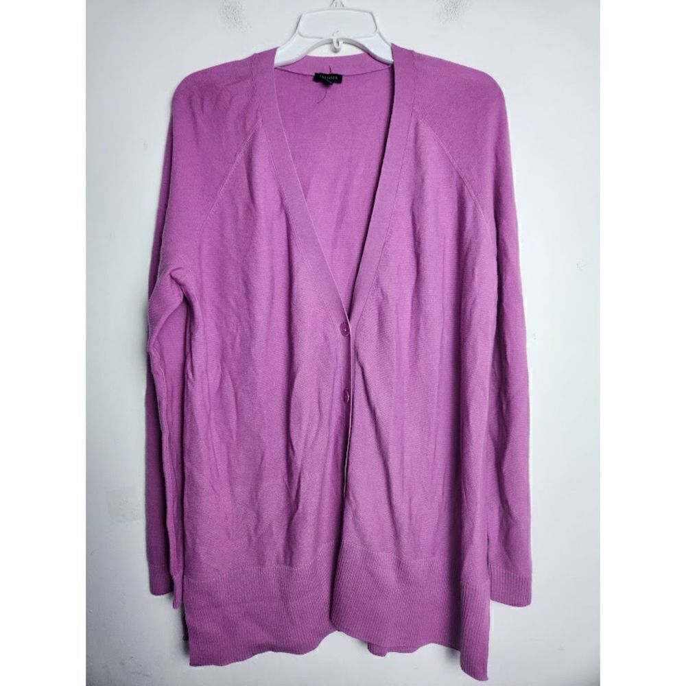 Talbots Pink Lavender Tunic Button Down Cotton Cardigan Sweater size Large